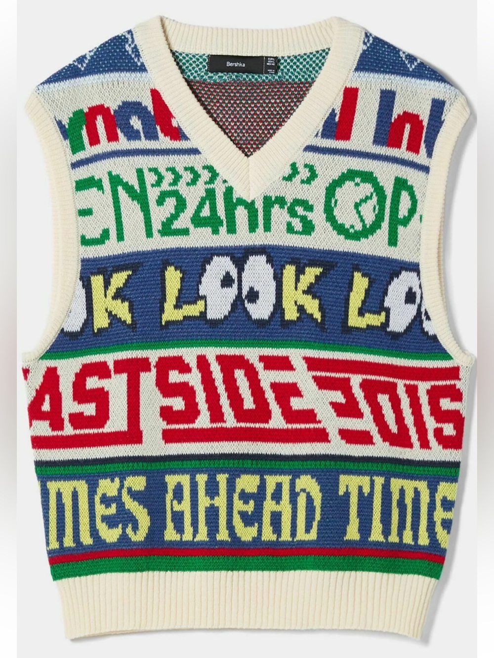 Bershka men’s oversized small cream multi vest.